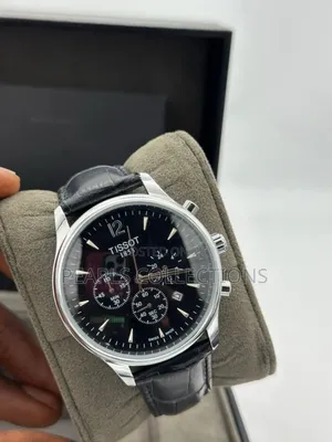Black Leather Tissot Watch Black Face Dial