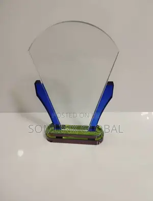 Glass Plaque Blue With Transparent Base
