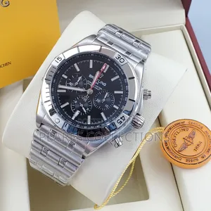 ‎Breitling Chronomat Bo1 42 Silver Chain Black Face Watch‎