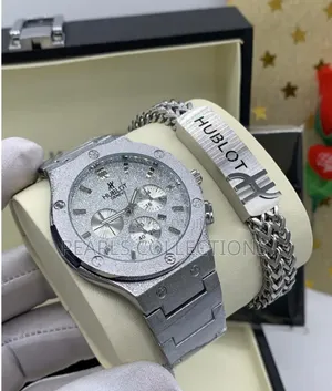Silver Chain Hublot and Chronograph Wristwatch