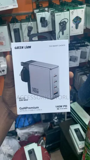 Green Lion 140w Gan Premium Pd Uk Plug Wall Charger