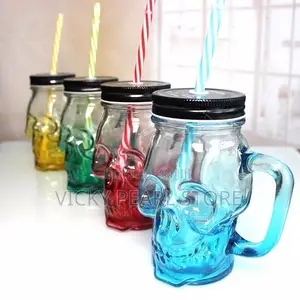 Glass Mason Jar With Lid and Straw