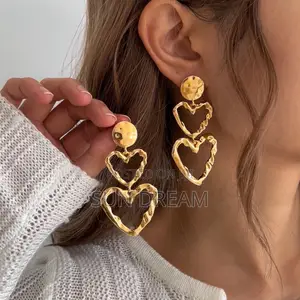 Women Golden Earrings Lady Earrings Girl Gift Silver Heart Jewelry