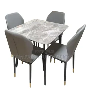 Square Marble Dinning Table + 4 Chairs - Gray