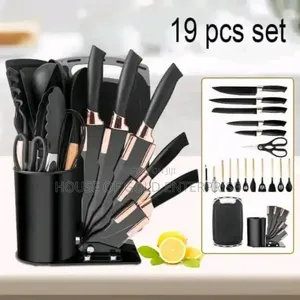 19-Piece Silicone Kitchen Utensil and Knife Set With a Storage Holder
