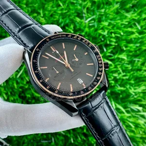 Original Omega Black Genuine Leather Strap Calendar Quartz Watch