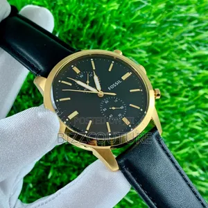 Original Fossil Black Genuine Leather Strap Quartz Watch