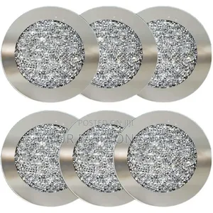 4pcs Luxury Glass Rhinestone Mirrored Silver Coasters