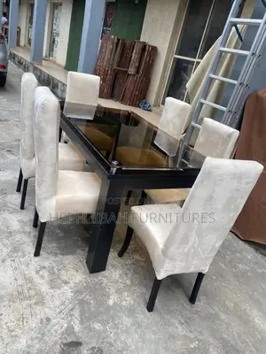6 Seater Cream Dining Set With Glass Top
