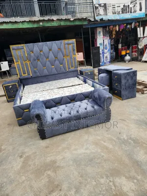 Grey 6by6 Bed Frame With Dresser, Cupboards, Stool and Footrest