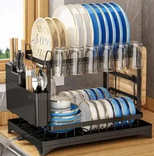 2-tier Dish Drying Rack With Drainboard And Utensil Holder