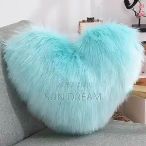 Furry Cushion Throw Pillow Blue Heart Fluffy Decoration