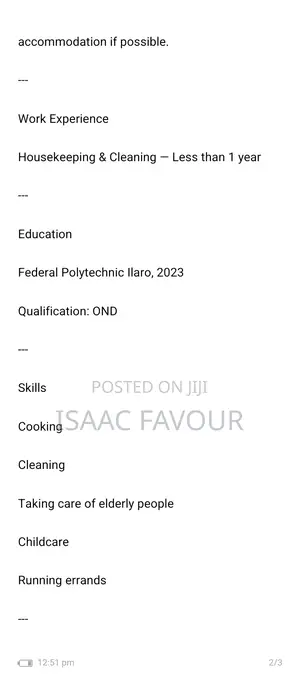 Housekeeping Cleaning CV