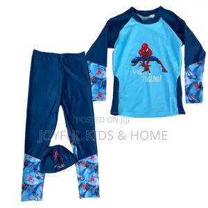 3-Piece Long Sleeve Swimsuit With Pant Cap Sets-Blue,Pink Multi