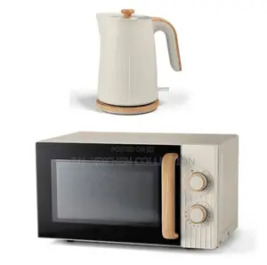 George Home Cream Wood Microwave Kettle Set