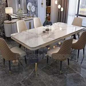 High Quality Imported Unique Luxury Marble Dining Set by 6