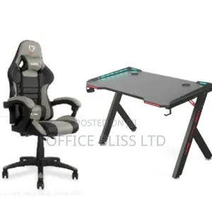 A Set of Furgle Gaming Chair Gray Gaming Desk With RGB Display