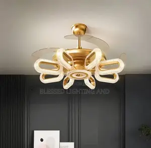 Luxury Led Crystal Ceiling Fan Dimmable With Remote Chandelier