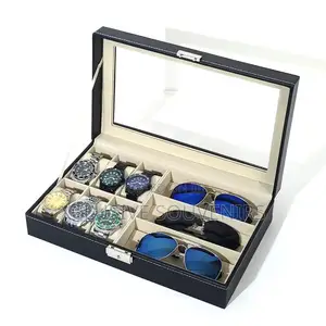 Pu Leather 6-position Watch Box 3 Sunglasses Display Storage Box