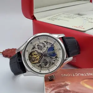 Omega Quality Luxury Men Genuine Leather Wristwatch