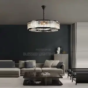Size 600mm Led Modern Black Crystal Chandelier Light for Living Room