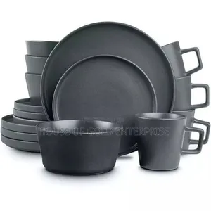 16-piece Stoneware Dinnerware Set In Black Matte