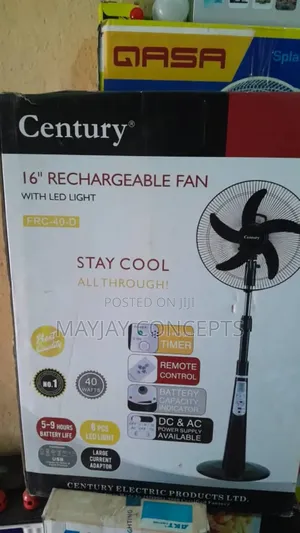 16" Century Rechargeable Standing Fan-supports Solar Charge