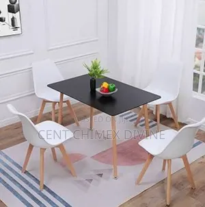 White Wood Leg Chair With Black Top Table