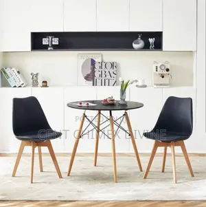 2 Black Crossing Leg Chair With Table
