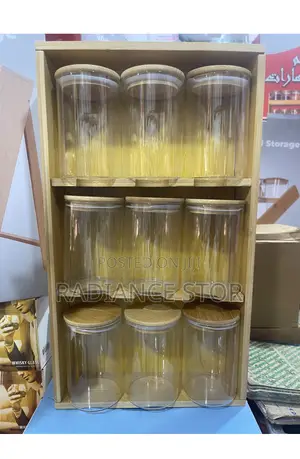 9pcs Glass Jar Airtight Canister With Wooden Rack