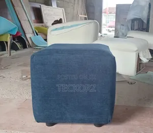 Upholstered Navy Blue Pouffe Chair
