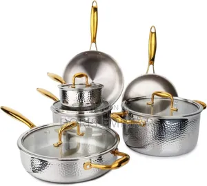 10pcs 3-Ply Stainless Steel Hammered Non Stick Cookware Set.