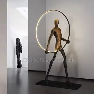 Led Modern Sculpture Humanoid Floor Status Fiberglass for Living Room