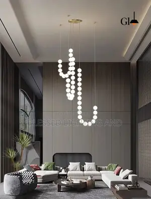 Luxury Modern Led Loft Long Bead Chandelier Light for Duplex Living Ro