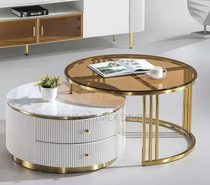 Double Drawer Glass Top Center Table