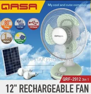 Qasa 12 Inches Rechargeable Table Fan With Solar And Bulbs