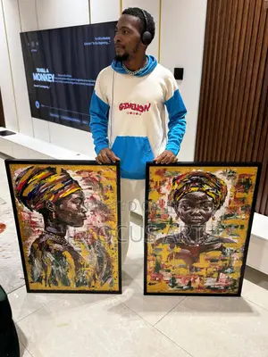 Gold Original African Acrylic Painting Artwork for Interior Decoration