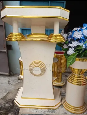 Golden Church Pulpit With Flower Vase