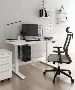 Modern Adjustable Height Computer Desk and Ergonomic Office Chair.