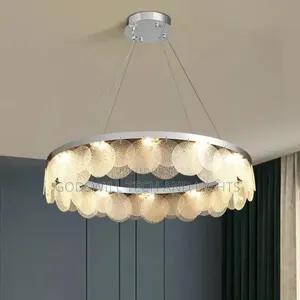 Nordic Modern Led Frosted Glass Chandelier Chrome Color Round Pendant