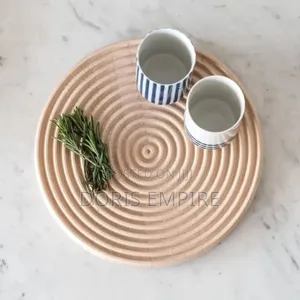 Natural Wood Decorative Food Serving Round Platter Trays