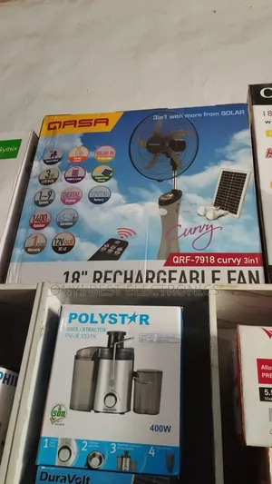 Qasa 18 Inches Curvy 3 In 1 Rechargeable+ Fan- Panel And Bulbs Qrf7918