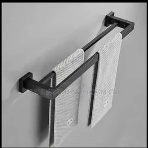 Double Square Towel Rail Black