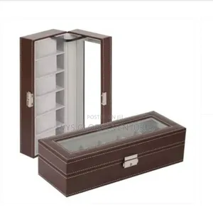 6 Slots Wristwatch Storage Leather Organizer Jewellery Box - Brown