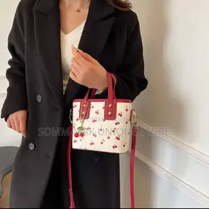 Women Pu Cherry Shoulder Tote Bag With Cherry Pendant Handbag