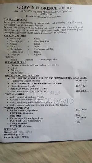 Housekeeping Cleaning CV