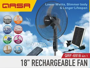Qasa 18" 4-in-1 Ac/Dc Solar Rechargeable Fan-2bulbs,Lithium Battery
