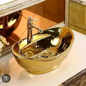 Gold Oval Canter Top Basin With Tap