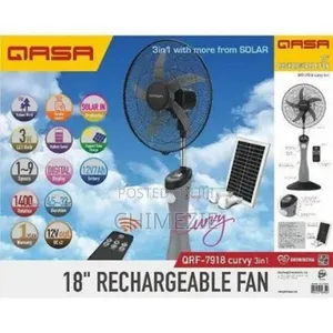18" Rechargeable Fan QRF - Curvy Design With Panel and 2-Bulbs