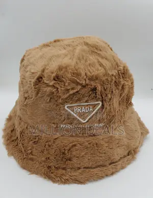 Stylish Brown Fur Unisex Prada Bucket Hat